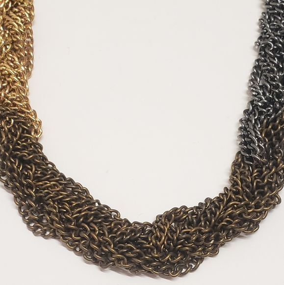 Multi Tone Braided Chain Necklace, Copper Gold & Silver Tone Braided Chain - Picture 5 of 11